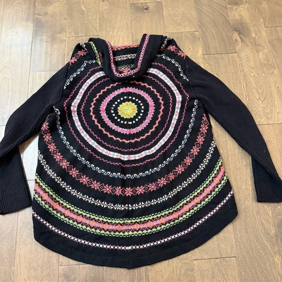 Cotton Country Cardigan Sweater Womens S/P Black Fair Isle Shawl Collar - Picture 5 of 5